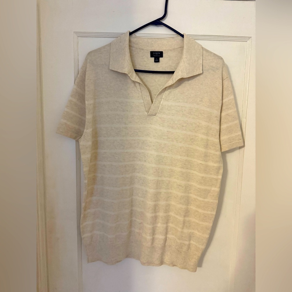 J.Crew Men's Striped Johnny-collar Sweater-polo Beige - Size Large